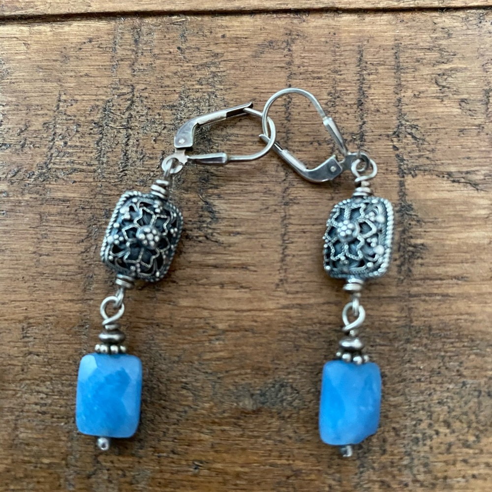Sterling Silver Earrings w/Bali Beads. Handmade.